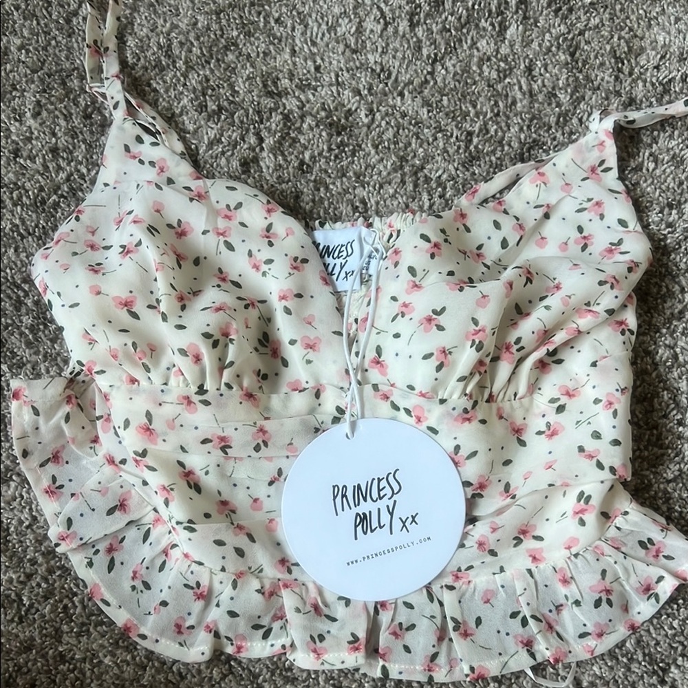 Princess Polly Cream Pink Ruffled Bustier Camisole